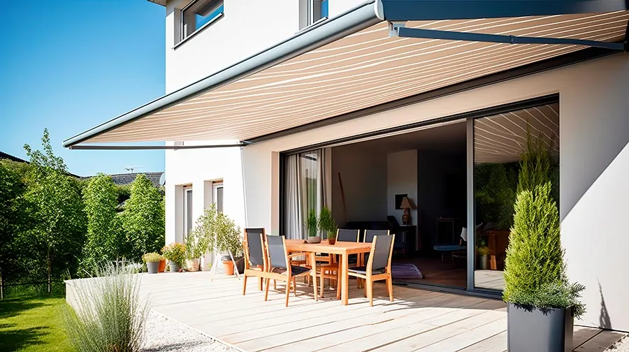 Gelenkarmmarkise über einer Terrasse